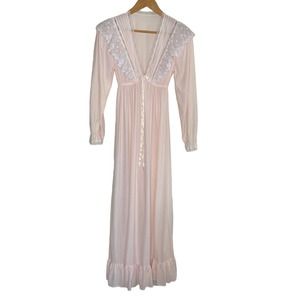 VTG 70'S VAL MODE WHITE PINK LACE NYLON BLEND NIGHTGOWN SZ S